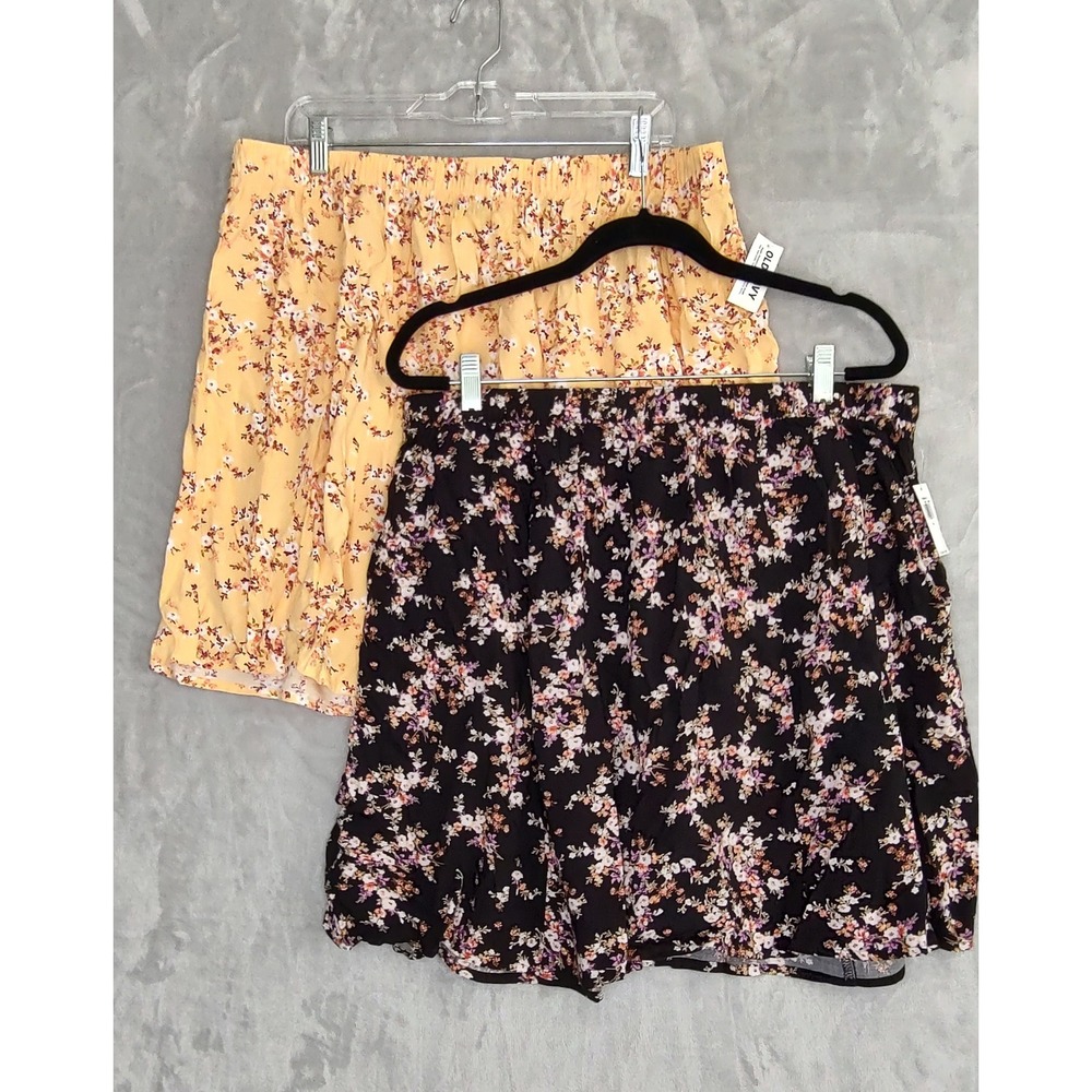 Old Navy Floral Mini Skirt Bundle Of 2 Yellow Black Elastic Waist Womens XL NWT